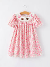 Football Smocking Bow Embroidered Girls Dress