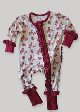 Bamboo ruffled zipper sleeper/Retro Cowgirl