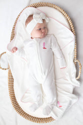 Pip Embroidered Zip Romper -Pink Boot