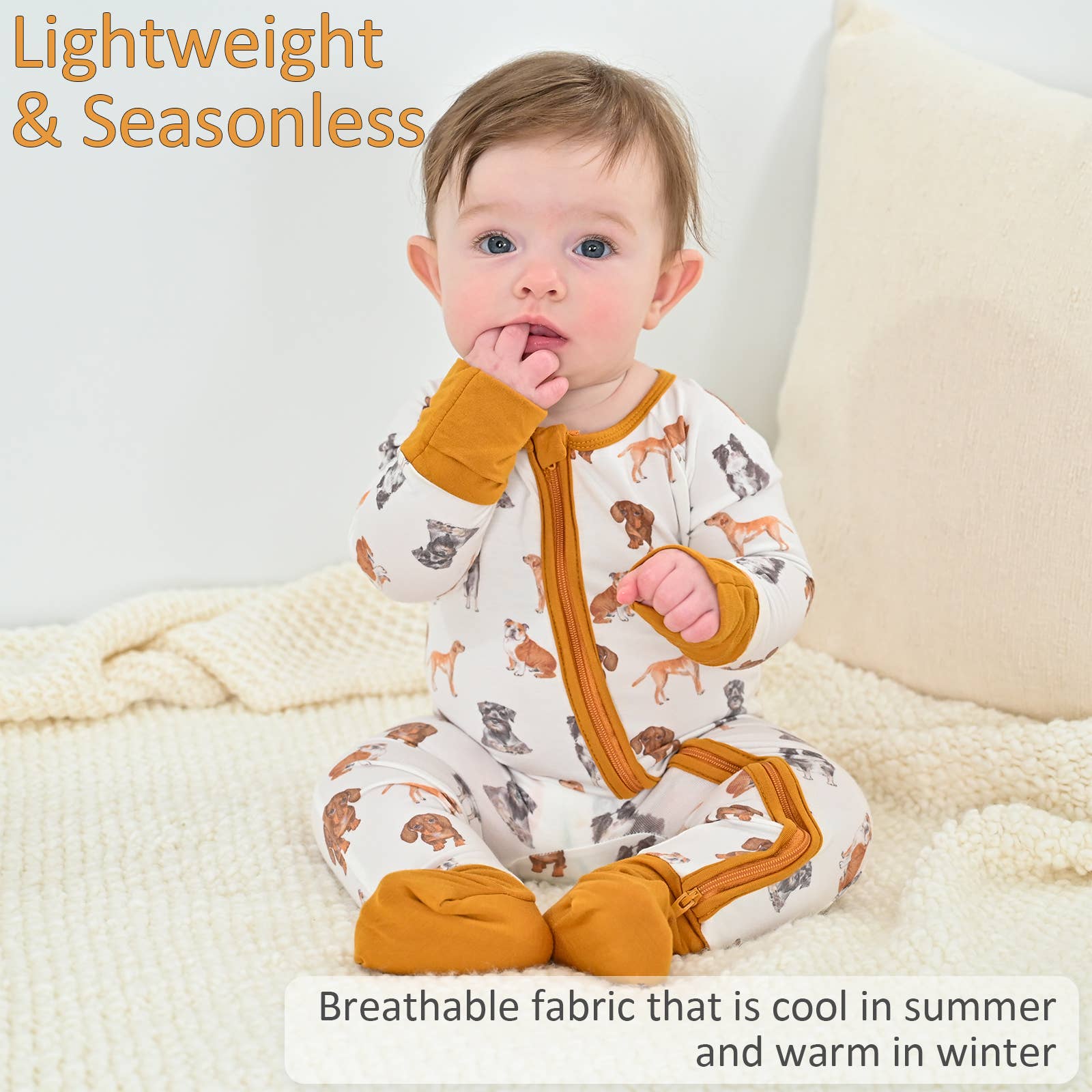 Woof Woof Dogs Baby Bamboo Pajamas, 2-Way Zipper