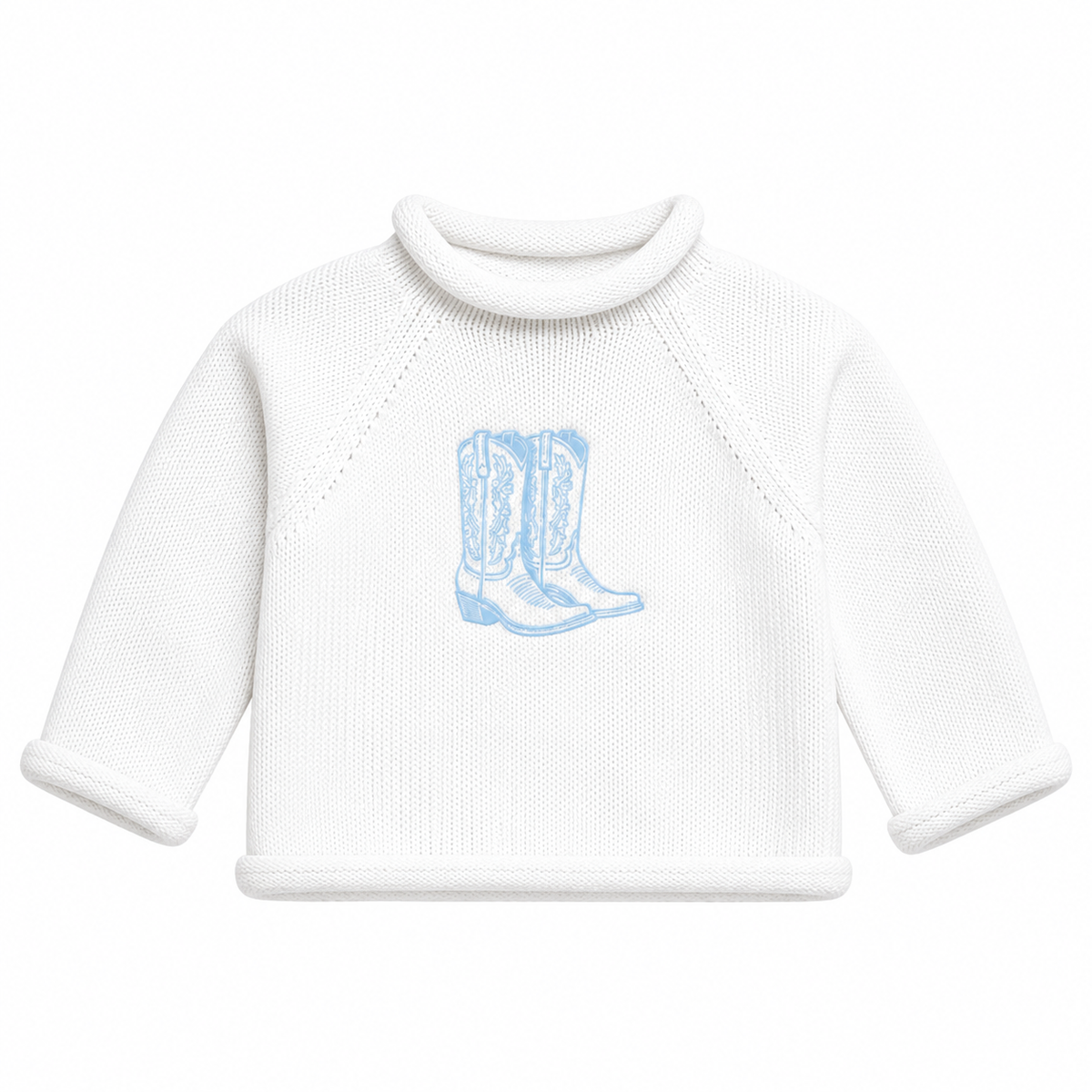 Darling Cowboy Boots Rollneck Sweater - Light Blue