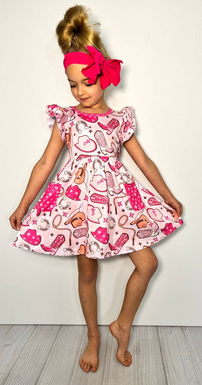 Electric Pink Cowgirl Girls Dress