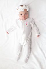 Pip Embroidered Zip Romper -Pink Boot
