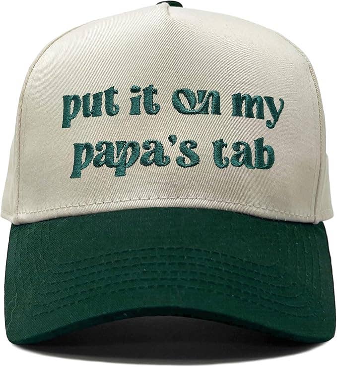 Kid/Baby 2-Tone Cap: Put It on My Papa's Tab (Green/Beige)
