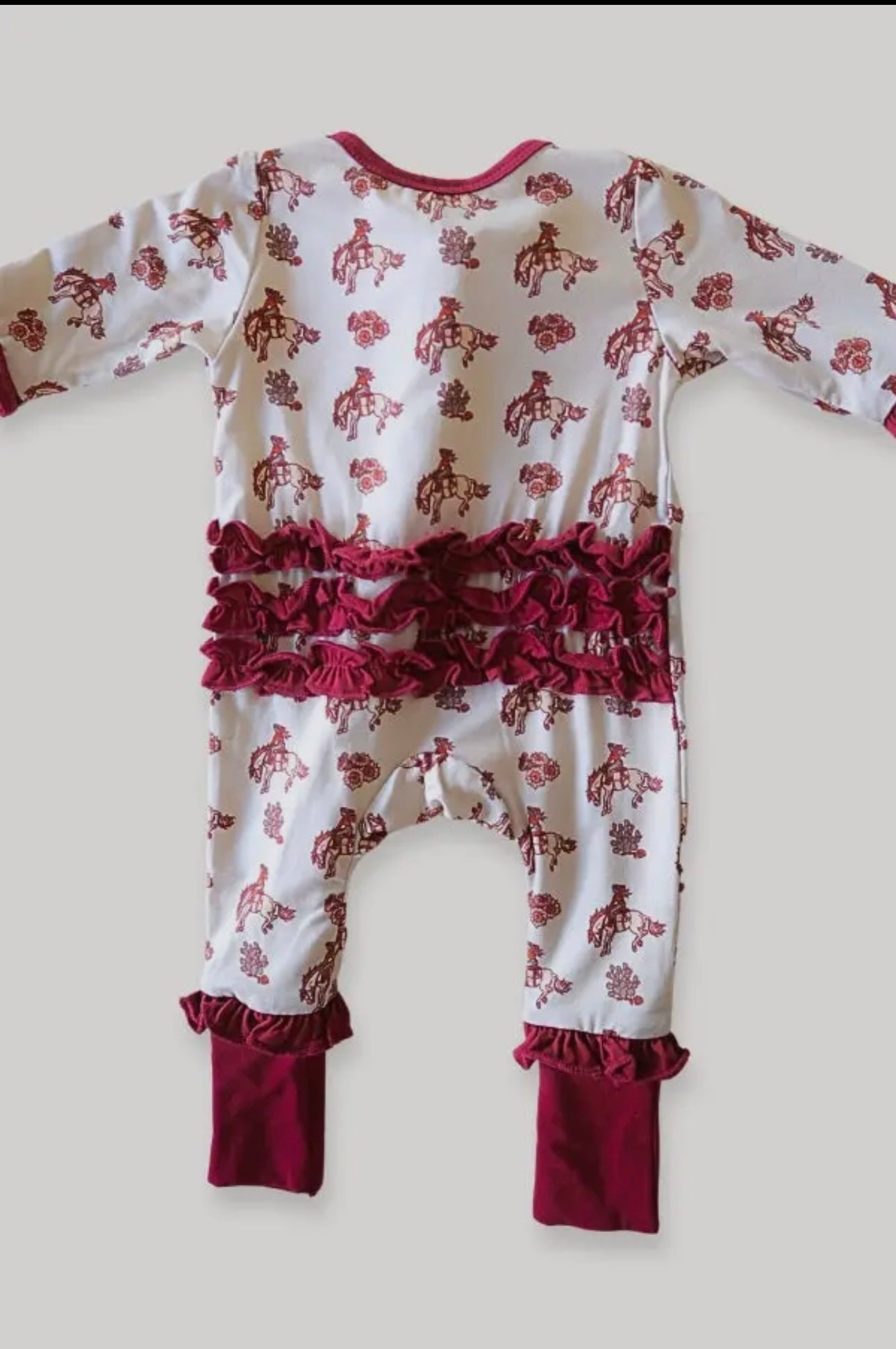 Bamboo ruffled zipper sleeper/Retro Cowgirl