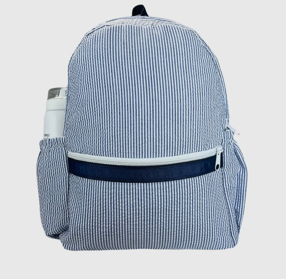 Navy Medium Seersucker Backpack