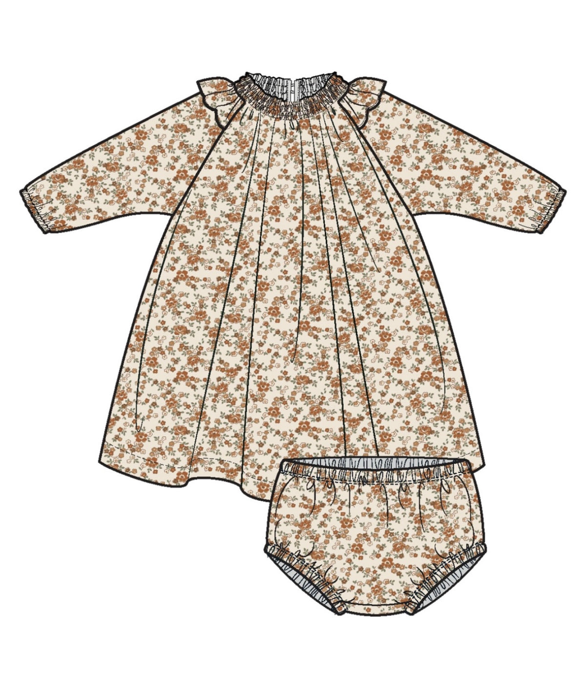 Praire Calico Smock Dress & Diaper Cover