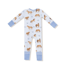 Horses Blue 2 Way Zipper Romper