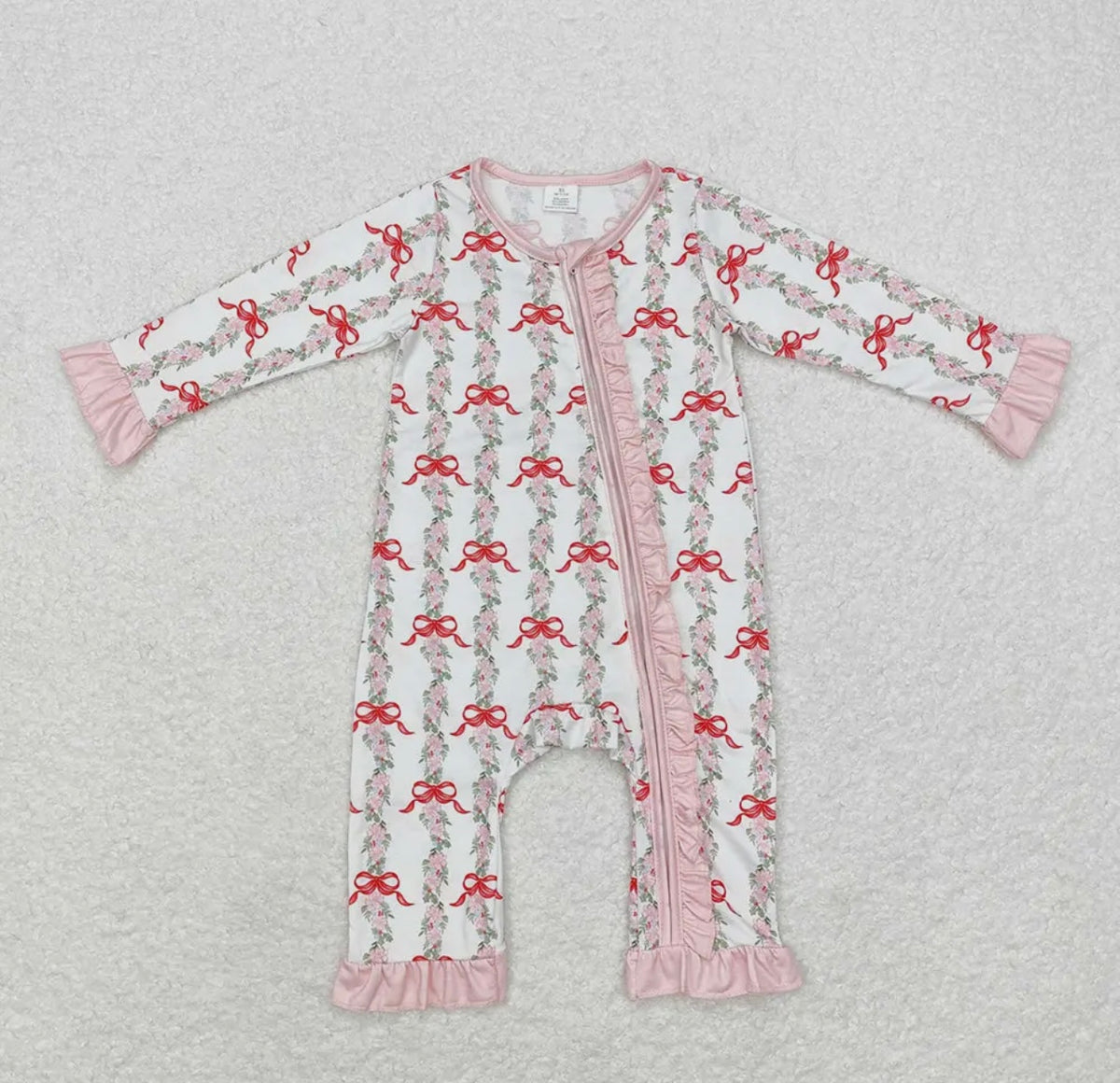 Christmas Bow Bamboo Girls Romper