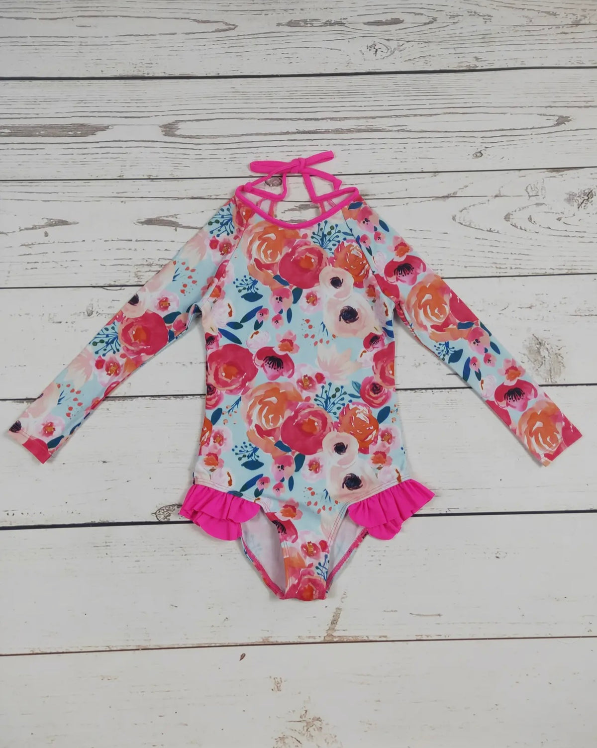 Flower pink girl swimsuit