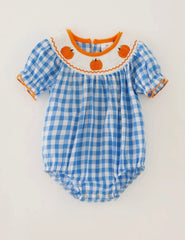 Pumpkin Blue Gingham