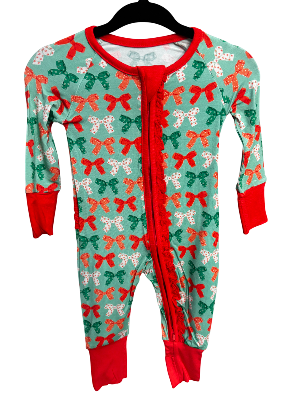 Christmas Bow Ruffle Romper