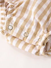 Fall Thanksgiving Lapel Plaid Chick Embroidery Smocking Bow Baby Girls Romper