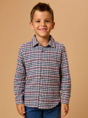 Boys Classic Dark Navy Houndstooth Long Sleeve Button Down Shirt