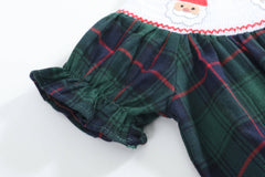 Blue, Green Red Plaid Christmas Santa Smocked Romper