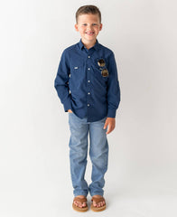 Boys Navy Sun Protective Button Down Shirt