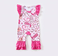 Electric Pink Cowgirl Baby Romper