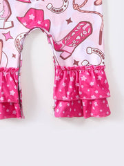 Electric Pink Cowgirl Baby Romper